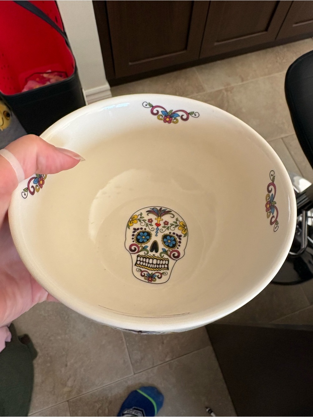 Spirit Cream Ceramic Bowl with Colorful Sugar Skull Motif